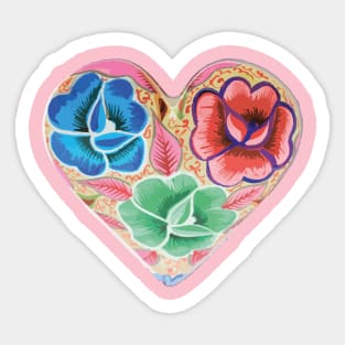 Mexican embroidery heart tehuana flowers pastel colors mexican market Sticker